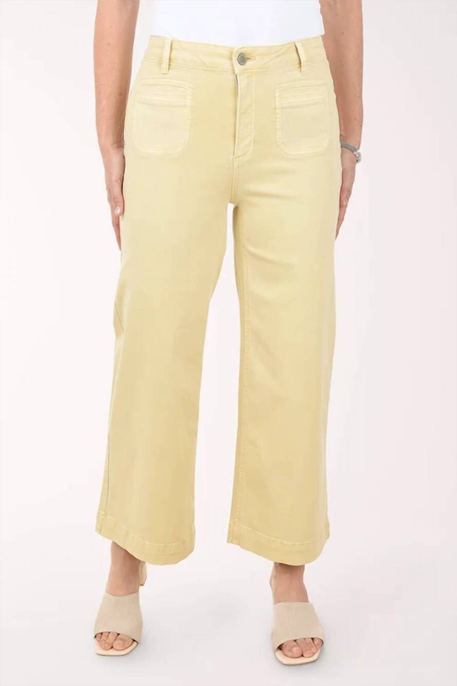 NEW CHARLIE B colored cropped flare patch pocket pant in butter